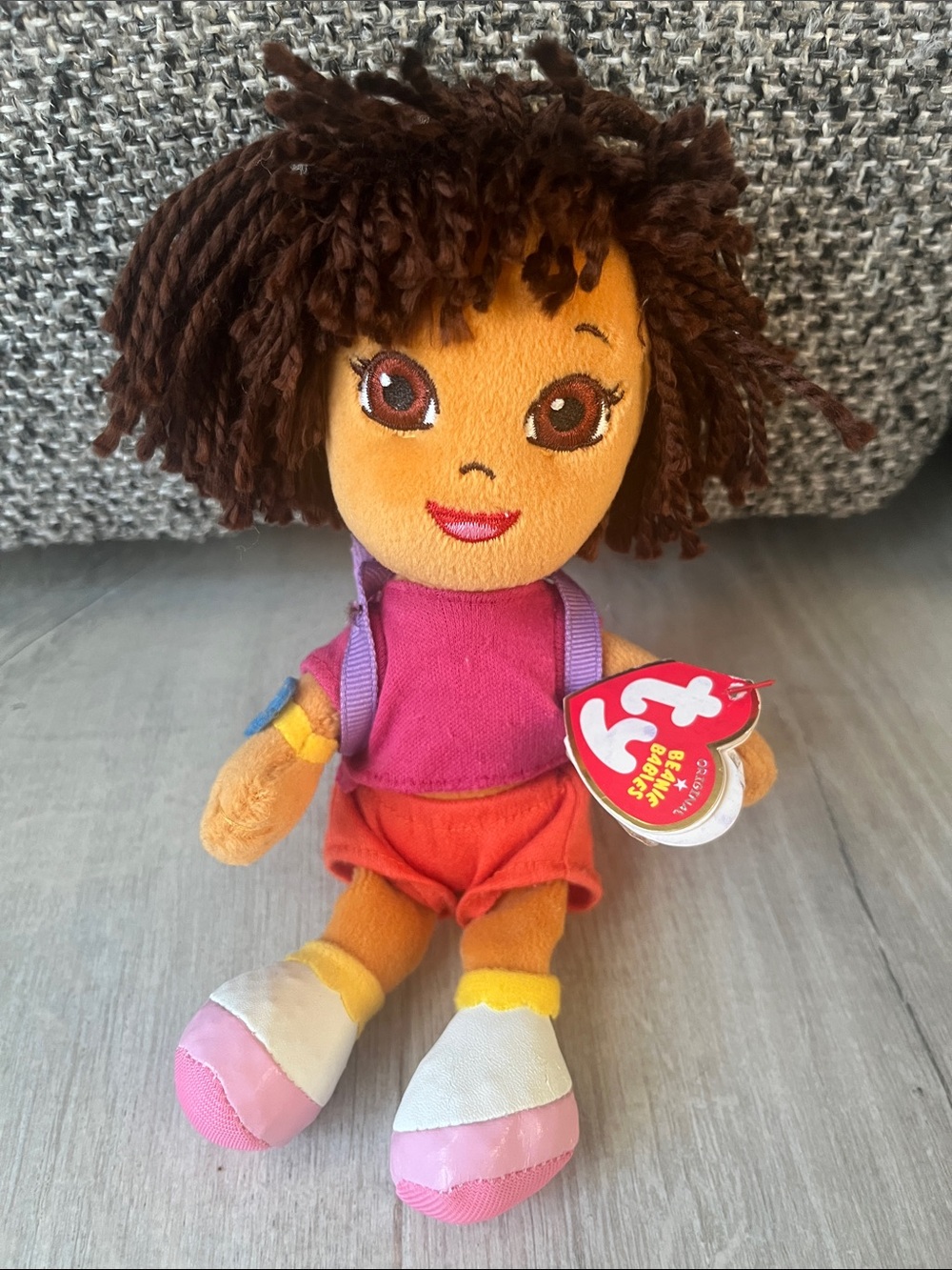 Ty NWT Plush Dora the Explorer in Pink Top, Orange Shorts & Brown Hair